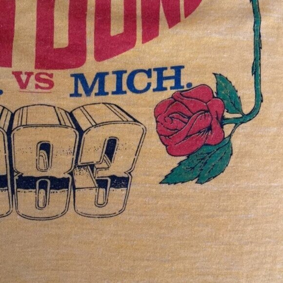 VINTAGE 1983 Rose Bowl T Shirt Womens Medium UCLA vs MICHIGAN CFB Yellow Raw Hem - Picture 5 of 7